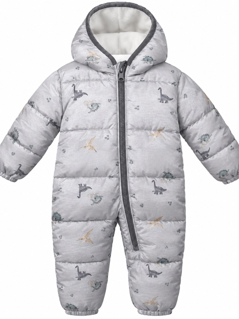 Carter's Light Gray Hooded Dino-Print One-Piece Snowsuit